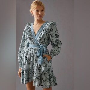 Anthropologie ruffle blue floral dress